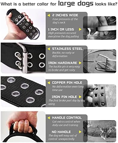 Large Dog Collar Heavy Duty - 2 inch Wide with Handle for Extra Large Breed Dogs, 1/3" Thick Nylon Chew Proof Tactical Collar, Good Choice for German Shepherd,Pitbull,Rottweiler,Black,22-27 in