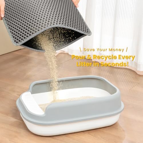 Cat Litter Mat-24"X18" Litter Box Mat for Kitty, EVA Honeycomb Double Layer Design, Urine & Waterproof Scatter Control, Less Waste, Easier To Clean,Non Slip, Gray