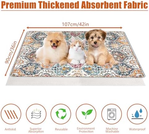 Washable Pee Pads for Dogs, (2 Pack, 36"x42") Upgrade Reusable Puppy Pads with Non-Slip Rug Pad, Super Thickening Absorbent Leakproof Dog Traning Pads Whelping Pad for Dogs, Doggie(Orange)
