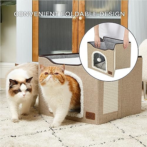 Bedsure Cat House Bed for Indoor Cats with Fluffy Ball and Scratch Pad