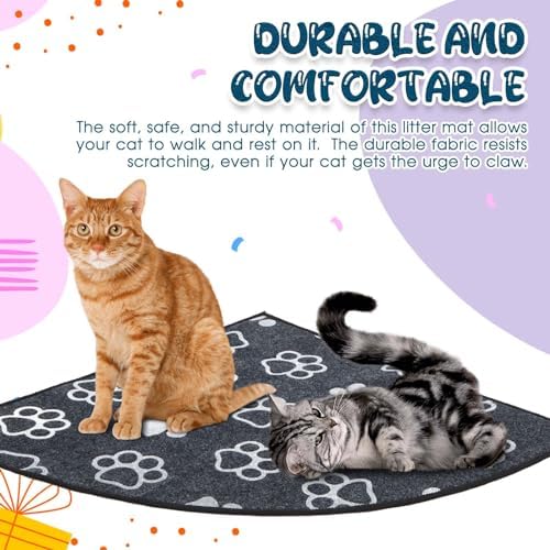 Drydiet Corner Cat Litter Mat, 29" x 29" Fan-shaped Trapping Mat, Grey