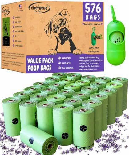 Doggy Poop Bags with Dispenser (576 Bags) Dog Waste Pickup Bags Refill Rolls Cat Waste Bags (Green, 32 Rolls, Lavender Scented)
