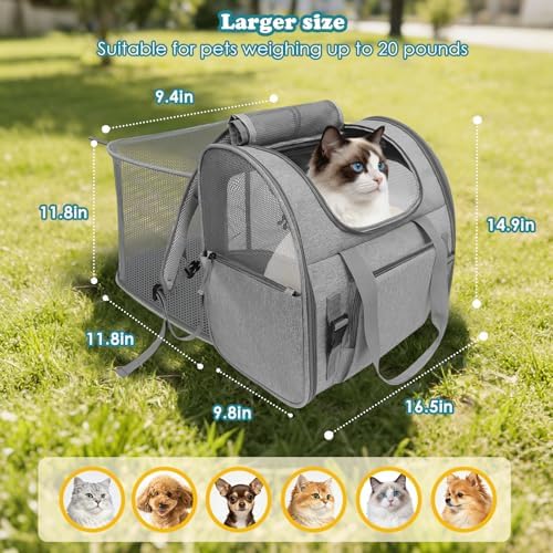 XIAPIA Cat Backpack Carrier, 16.5" Extra Wide Expandable Large Pet Carrier