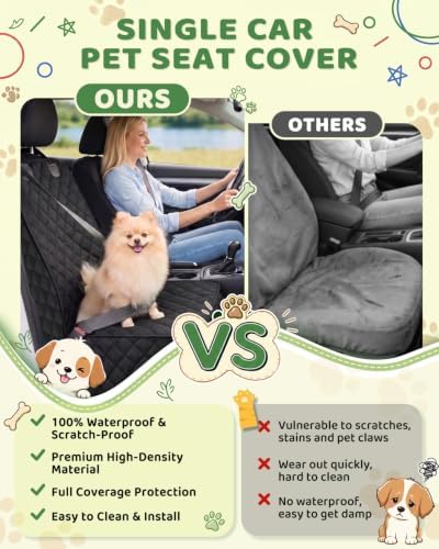 Victoper Dog Car Seat Cover, 600D Heavy Dute Car Seat Cover for Dogs Pets,100% Waterproof Anti-Scratch Nonslip Dog Seat Cover for Cars, Seat Covers Protector for Sedan SUV Truck Small Black