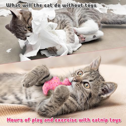 MALLMALL6 6Pcs Frosted Animal Cookie Catnip Crinkle Paper Sound Toys Gift for Cat, Catmint Teething Chew Kick Interactive Toy for Indoor Cats, Soft Candy Pet Presents Supplies for Kitten Lover