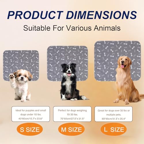 Puppy Pads with Pheromones, Washable Pee Pads for Dogs Potty Training, Reusable Dog Mat with Pet Hair Removal Gloves for Playpen, Crate, Whelping Box (Gray,M)