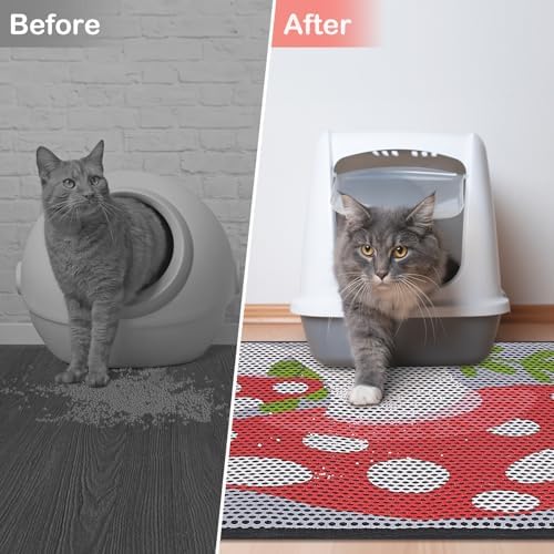 Bienbee Cat Litter Mat, 30"x24" Cat Litter Trapping Mat, Double Layer Litter Mat with Non-Slip Rubber Bottom, Urine and Water Proof, Keeps Floors Clean Mushroom L