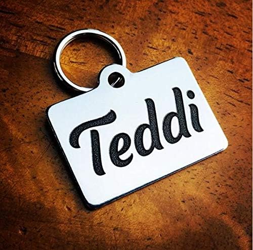 DEEP Engraved Premium Dog & Cat ID Tag – Personalized, Stainless Steel, Long-Lasting Durability - Rectangle 7/8" x1-1/4 (2-Side Engraving)
