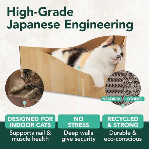 Hideaway Cat Scratcher Box for Indoor Cats - Cat Scratching Board, Horizontal Cat Scratch Pad Lounger with Reversible Usability and Extra Comfort for Lounge(Oak)