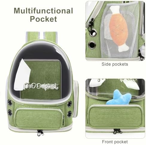 Cat Bubble Backpack Carrier, Expandable Breathable Pet Backpack for Cats Dogs Up to 20 lbs, Airline Approved Foldable Transparent Travel Carrier for Small Pets, Green