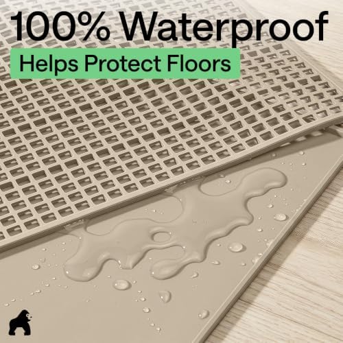 GORILLA GRIP Cat Litter Box Mat, Dual Layer Silicone Tray, 30x24, Beige