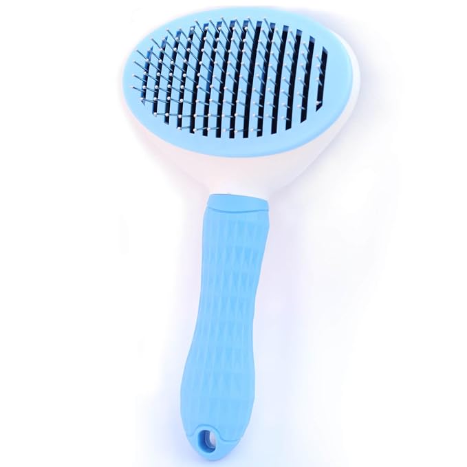 Self-Cleaning Slicker Brush for Dogs Cats - Upgraded Deshedding Grooming Tool with One-Click Clean, Ergonomic Grip & Gentle Massage Tips - Ideal for Long/Short Haired Pets, Blue