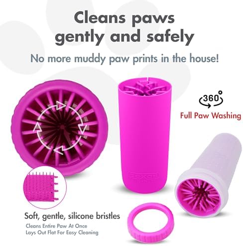 Dexas MudBuster Large Dog Paw Cleaner, Fuchsia, Fits 2.5"-3.5" Wide Paws, Gentle Silicone Bristles for Quick, Easy Cleaning