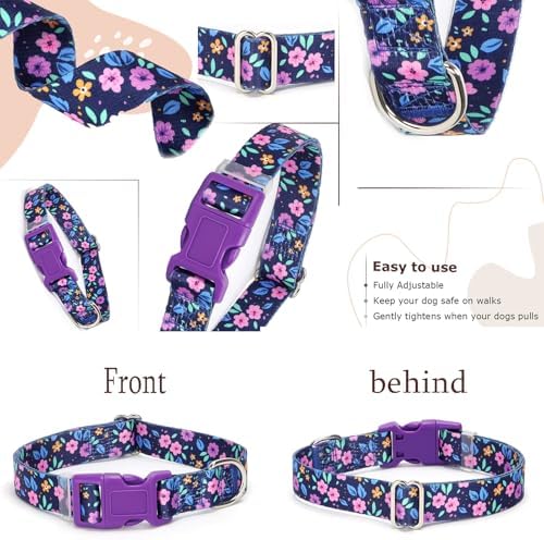 Girl Dog Collars for Medium Dogs,Cute Dog Collar with Boho Flowers-M