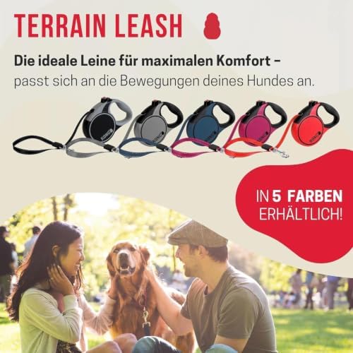 Alcott Kong Terrain Retractable Dog Leash, Medium, Grey, 16' Long.