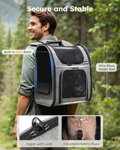 Pecute Cat Backpack with Breathable Mesh, Dog Backpack Carrier with Multi-Pockets, Cat Carrier Backpack Comfortable, Cat Backpack Carrier for Travel Hiking and Camping Gray