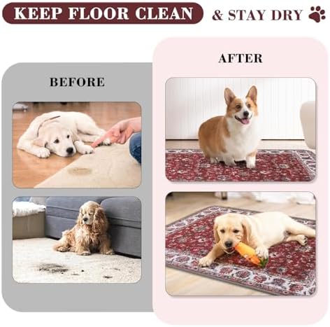 Washable Pee Pads for Dogs, 2 Pack Reusable Puppy Pads Absorbent Training Pads for Dogs Waterproof Dog Mat Non-Slip Whelping Pet Mat (Red/Flower, 36“×41”-2Pack)