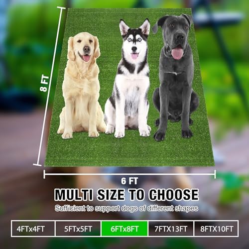 GLOBREEN Extra Large Fake Grass for Dogs Potty, 6 FT X 8 FT Artificial Grass Turf Rug for Puppy Patio Kennel Backyard, Waterproof Easy to Cut