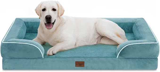 Comfort Expression Orthopedic Dog Bed for Extra Large Dogs with Bolster | Waterproof Dog Couch Bed with Washable Cover & Non-Slip Bottom, Supportive Egg Crate Foam XL Pet Bed, 45x35 Inch