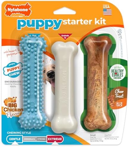 Nylabone New Puppy Starter Kit, Puppy Teething Toys, 3 Pack, Blue