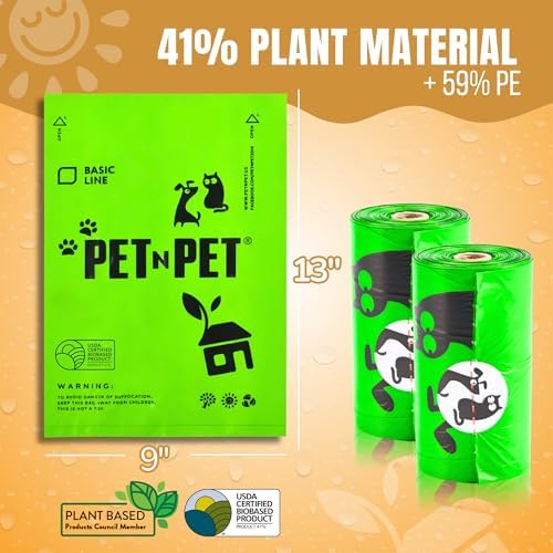 Pet N Pet Dog Poop Bags Rolls, 270 Count, Plant Based, Unscented, Green