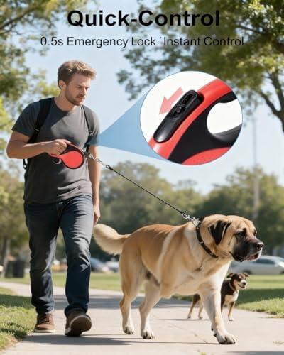 26 ft Retractable Dog Leash for Large Dogs, TPE Grip, Blue