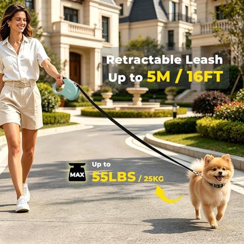 Retractable Dog Leash 16ft for Small & Medium Dogs Up to 55 lbs