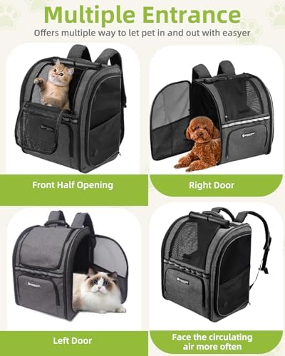 Cat Backpack Carrier with Breathable Mesh, Pet Carrier Backpack for Cats/Small Dogs, Dog Carrier Backpack, Great Ergonomic 3D Design for Travel/Hiking/Outdoor/Vet/Walk-Dark Grey