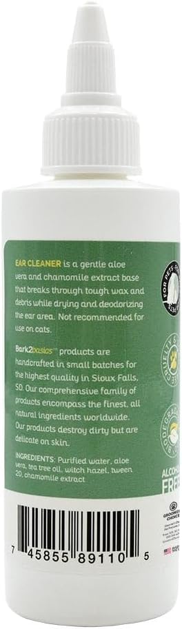 Ear Cleaner for Dogs, 4 oz - All Natural, Witch Hazel, Alcohol Free, Gentle Aloe Vera and Chamomile Extract Base, Breaks Through Tough Wax | Ready to Use Pet Ear Wax Removal Rinse, Cleans Wax and Debris, Witch Hazel and Aloe Vera, Combats Yeast Irritat...