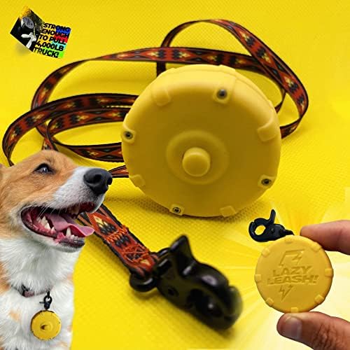 Yellow 40" Wearable Mini Adjustable Dog Leash for Hiking, Training & Adventure - Powerful Lightweight, Retractable Keychain Clip. Durable & Comfort Grip for Off Leash Walking