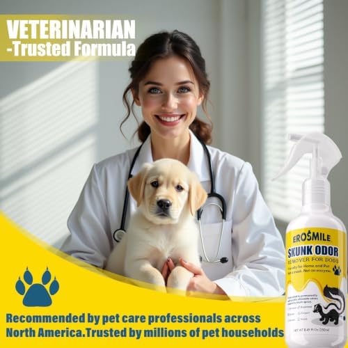 Skunk Odor Remover For Dogs,Removing Skunk Smell From House,Friendly For Dogs Head & Face,Suitable For Pet Areas,Fabrics,Carpets,Clothing,Car,Garages,Tool Sheds Odor Eliminator Spray 8.45fl Oz