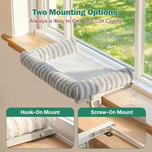 Zakkart Mellow 3-Sided Cat Perch for Windowsill, Dual-Mount (Gray, L)