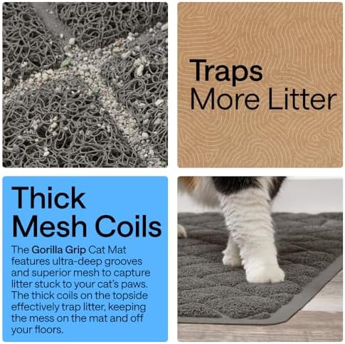 GORILLA GRIP Cat Litter Box Mat, Coiled Mesh Trapping Mats, 40x28 Charcoal