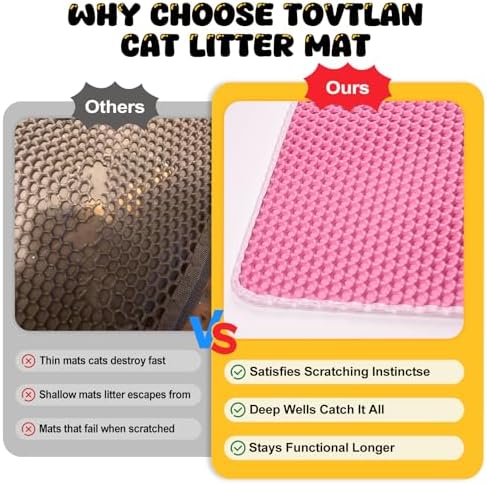 Double-Layer Cat Litter Trapper Mat - Heavy Duty Anti-Tracking Litter Box Mat with Deep Grooves & Waterproof Bottom - Stops Mess, Easy Clean (Pink,L)