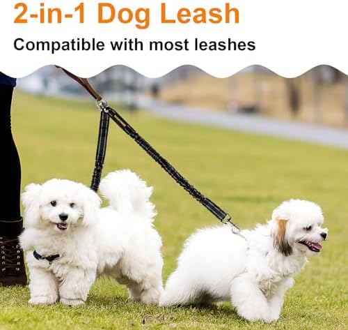 MingXpet 2 Dog Leash, Dog Leash for 2 Dogs, 360° Swivel No Tangle Double Walking Training Leashes for Small Dogs, Comfortable Shock Absorbing Reflective Bungee, Black