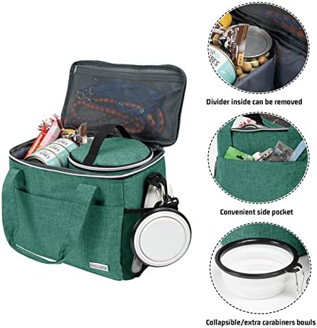 BAGLHER Dog Travel Bag Backpack Pet Supplies Backpack Pet Accessories Storage Bag 5-Piece Set With Shoulder Strap 2 Lined Pet Food Containers 2 Foldable Feeding Bowls Essential Kit for Pet travel