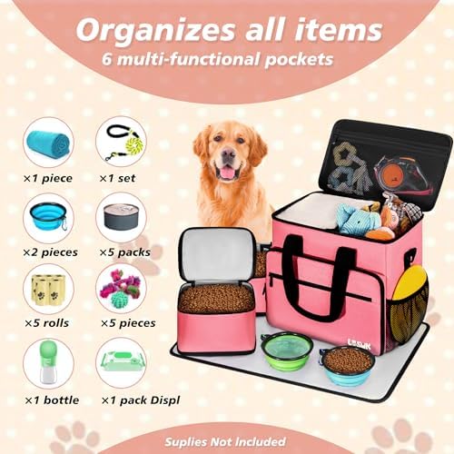 Dog Travel Bag, Large Pet Travel Set with Multi-Function Pockets