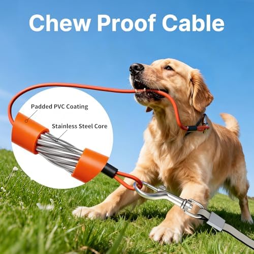 10Ft Retractable Dog Leash with Chew-Proof Steel Cable, 360° Tangle-Free, Built-in Poop Bag Dispenser, Ergonomic Comfort Grip Handle for Small Medium Dogs Up to 60lbs