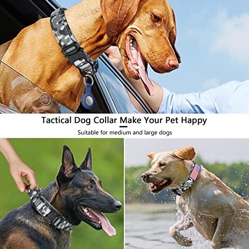 DAGANXI Tactical Dog Collar, Adjustable Military Training Nylon Dog Collar with Control Handle and Heavy Metal Buckle for Medium and Large Dogs, with Patches and Airtags Case (L, Camo)