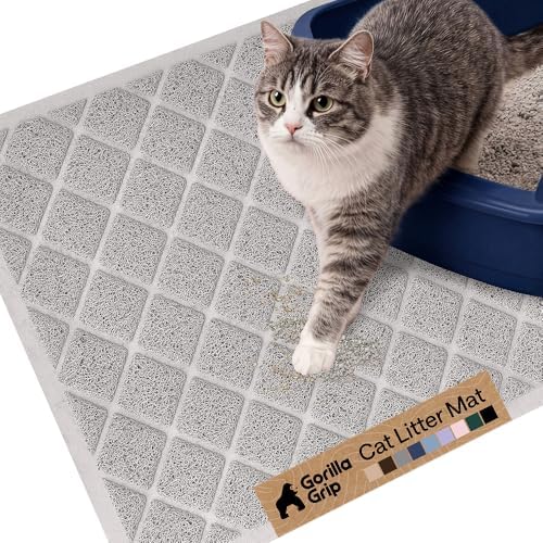 GORILLA GRIP Cat Litter Box Mat, Coiled Mesh Trapping Mats 24x17 Light Gray