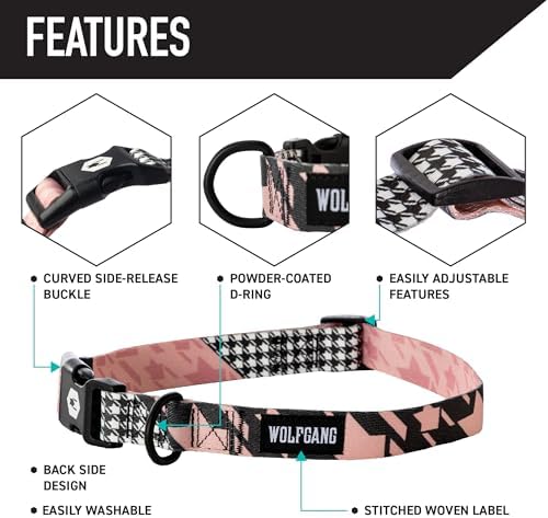 Wolfgang Heavy Duty, Adjustable Dog Collar with Quick Release Nylon Buckle for Walking & Training, HoundsPink Print, Small