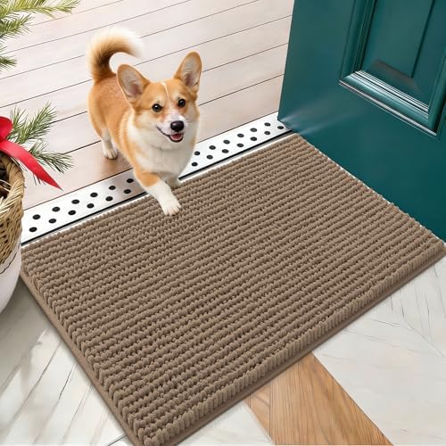 OLANLY Dog Door Mat for Muddy Paws 24x16, Extra Absorbent Chenille Mud Mat