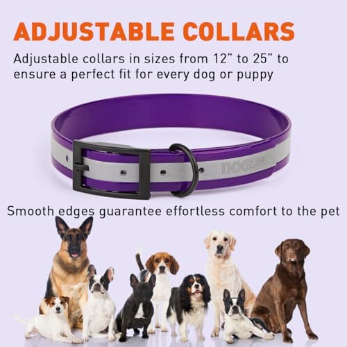 Dogline Biothane Translucent Reflective Waterproof Dog Collar Strong Coated Nylon Webbing with Black Hardware Odor- Proof for Easy Care Clean Fits Small Medium or Large Dogs - Purple 1" W x 22"-25" L