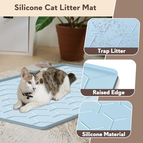 Garoopion Silicone Cat Litter Mat 34×22 inch, Easy to Clean, Blue