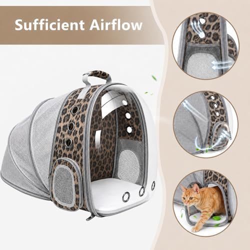 Expandable Cat Carrier Backpack with Bubble Window, Animal Print