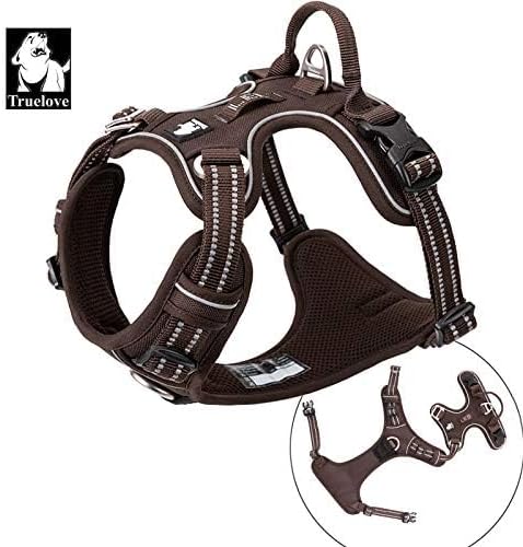 WINHYEPET True Love No Pull Dog Harness Extra Reflective Pet Harness for Small Medium Large Dogs Adjustbale for Running Walking Padded Soft Mesh Vest Easy Control TLH56512(Brown,L)