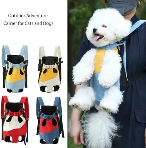 Lightweight Pet Backpack Carrier for Small Dogs & Cats - Easy-Fit Adjustable Straps, Basic Legs-Out Design, Durable for Daily Use (Fits Pets Under 15lb) (Red-Blue Color-Blocked, Small)