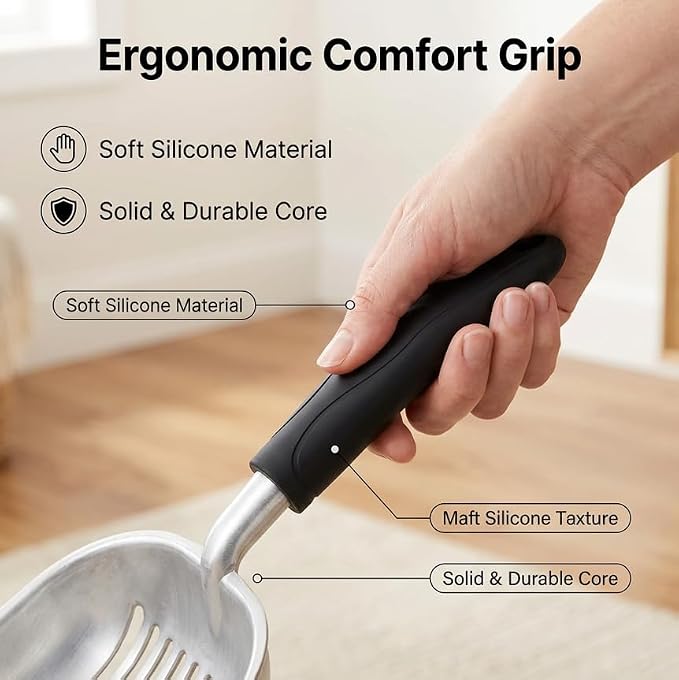 Heavy Duty Cat Litter Scoop with Holder - All Metal Cat Litter Scooper with Holder - Speed Sifter Litter Box Scooper Captures All Clumps - Aluminum Cats Litter Scooper