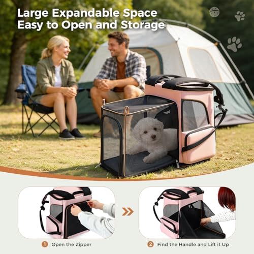 Lekereise Large Cat Backpack Carrier Expandable Pet Carrier Backpack for Small Dogs Medium Cats Fit Up to 18 Lbs, Foldable Puppy Backpack Carrier for Travel, Hiking, Pink