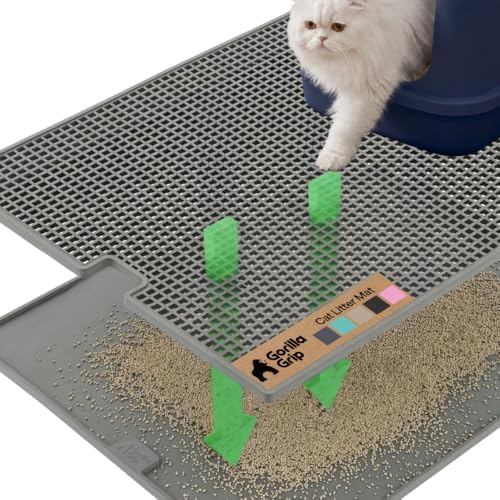 GORILLA GRIP Cat Litter Box Mat, Dual Layer Silicone Tray, 30x24, Gray